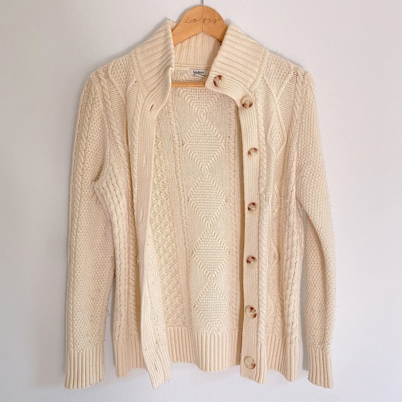 L.L. Bean Sweaters - LL BEAN Merino Wool Chunky Fisherman Cable Knit Sweater Collar